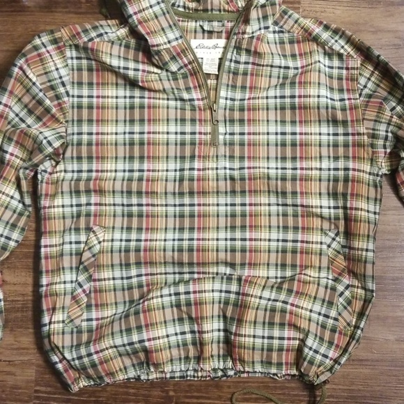Eddie Bauer Madras Plaid 1/4 Zip Hooded Pullover Anorak Jacket - Picture 5 of 8